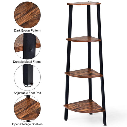 4-Tier Corner Shelf Industrial Multipurpose Bookcase - Dreamadeus