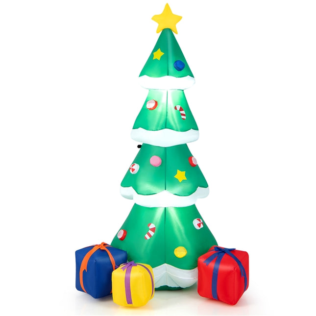 DREAMADE 6 FT Inflatable Christmas Tree, Blow Up Christmas Decoration, Self Inflating X-mas Tree w/ 3 Gift Boxes
