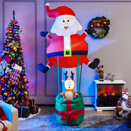 DREAMADE 8 FT Christmas Decoration, Inflatable Santa Claus on Air Balloon w/Reindeer
