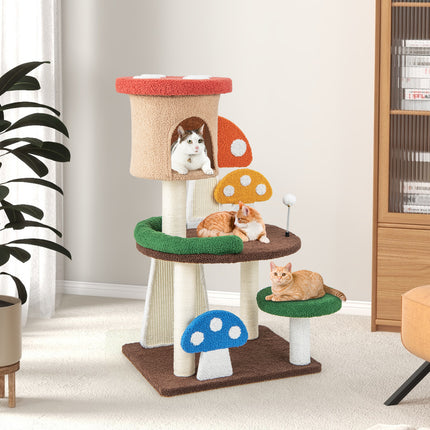 DREAMADE Mushroom Cat Tree, 40.5" Multi-Level Cat Tower
