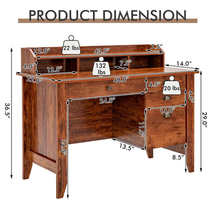 DREAMADE Home Office Desk with Drawer, Wood Office Executive Desk w/Multiple Drawers & Storage Cabinet