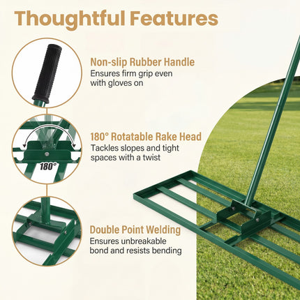 DREAMADE Lawn Leveling Rake, 30"/36"/42" x 10" Professional Grade Soil Distribution Rake w/67 Ergonomic Handle