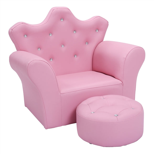 DREAMADE Kids Sofa with Ottoman, Crown-Like Kids Couch w/Comfy Armrests