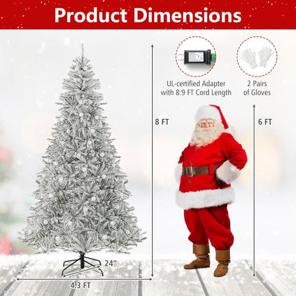 Dreamade Pre-Lit Snow Flocked Christmas Tree with Warm White LED Lights & Globe Lights