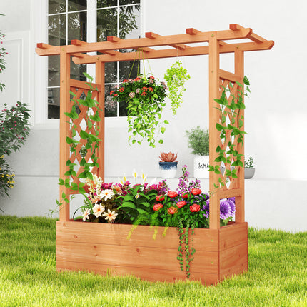 DREAMADE Raised Garden Bed with Trellis, Vertical Garden Planter w/Drainage Holes for Climbing Vines Roses Tomatoes