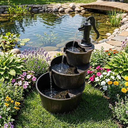 Dreamade 3-Tier Barrel Waterfall Fountain with Electric Pump