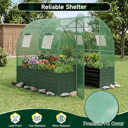 Dreamade 6.5 x 6.5 Ft Walk-in Greenhouse with Raised Garden Bed | Plant Hot House with Galvanized Steel Frame