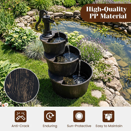 Dreamade 3-Tier Barrel Waterfall Fountain with Electric Pump
