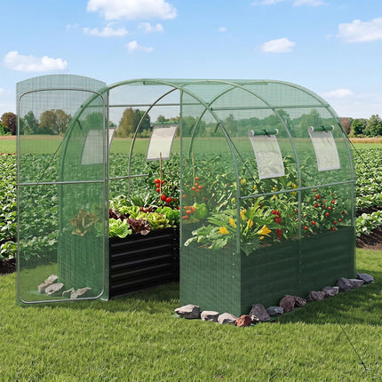 Dreamade 6.5 x 6.5 Ft Walk-in Greenhouse with Raised Garden Bed | Plant Hot House with Galvanized Steel Frame