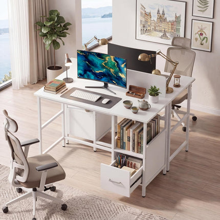 Dreamade White Computer Desk, Writing Desk w/Open Shelf and Storage Drawer