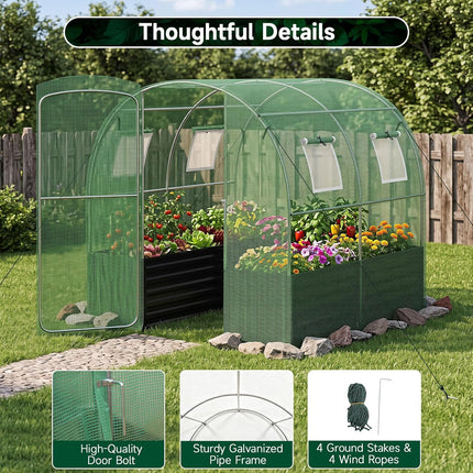 Dreamade 6.5 x 6.5 Ft Walk-in Greenhouse with Raised Garden Bed | Plant Hot House with Galvanized Steel Frame