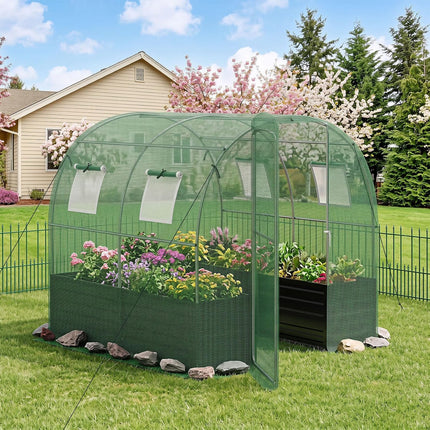 Dreamade 6.5 x 6.5 Ft Walk-in Greenhouse with Raised Garden Bed | Plant Hot House with Galvanized Steel Frame