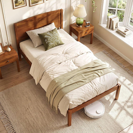 Dreamade Wooden Bed Frame with Curved Headboard, Wood Slat Support | Farmhouse Platform Bed w/Heavy Duty Mattress Foundation