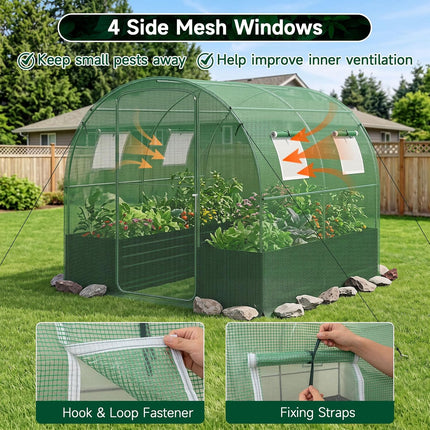 Dreamade 6.5 x 6.5 Ft Walk-in Greenhouse with Raised Garden Bed | Plant Hot House with Galvanized Steel Frame