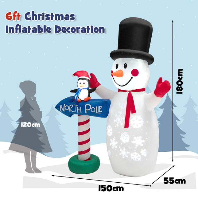 DREAMADE 6 FT Inflatable Snowman, Blow-up Christmas Decoration w/Penguin Guidepost