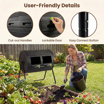 DREAMADE 37.5 Gallon Compost Bin, Dual Chamber Tumbler Composter, Black