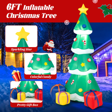 DREAMADE 6 FT Inflatable Christmas Tree, Blow Up Christmas Decoration, Self Inflating X-mas Tree w/ 3 Gift Boxes