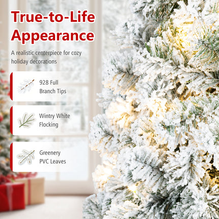DREAMADE 7 FT Snow Flocked Christmas Tree, Pre-Lit Artificial Pine Tree