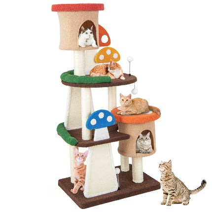 DREAMADE Mushroom Cat Tree, 57.5" Multi-Level Cat Tower