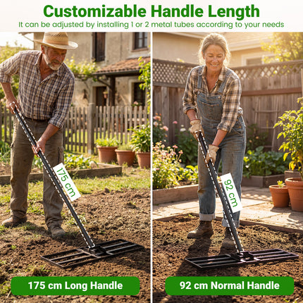 DREAMADE Lawn Leveler, Adjustable Lawn Leveling Rake w/ Steel Handle, Black
