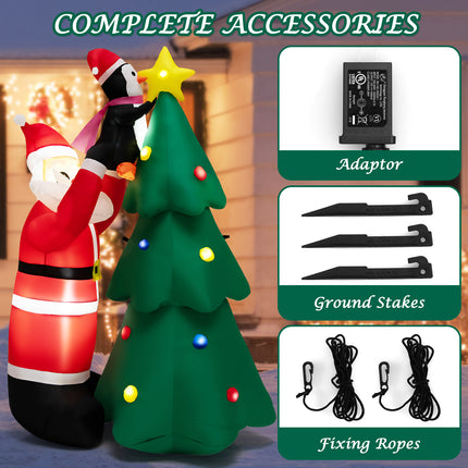 DREAMADE 6FT Inflatable Christmas Decoration, Blow Up Christmas Tree & Santa Claus with Penguin