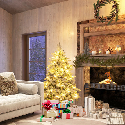 DREAMADE 6 FT Pre-Lit Artificial Christmas Tree, Snow Flocked with 757/1415/1687 Branch Tips