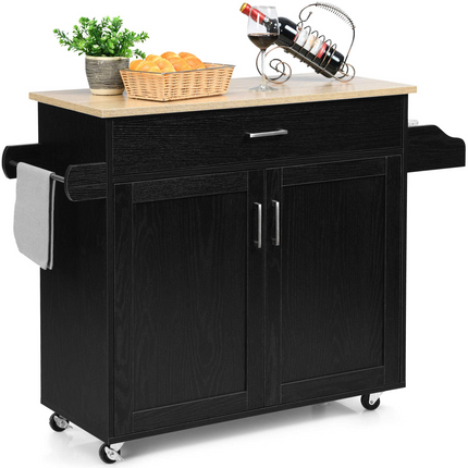 Dreamade Kitchen Island, Rolling Kitchen Cart with Spice and Towel Rack, Large Drawer & 2-Door Storage Cabinet