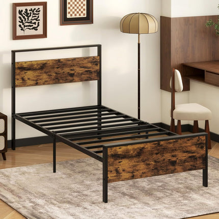 Dreamade Twin Size/Full Size/King Size/Queen Metal Platform Bed Frames with Wooden Headboard & Footboard