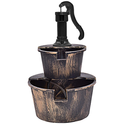 Dreamade 2-Tier Rustic Barrel Waterfall Fountain with Pump