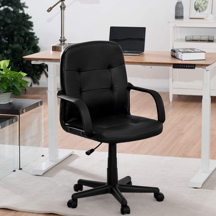 Dreamade Ergonomic Office Chair Black Mid-Back Leather Computer Desk Chair with Arms