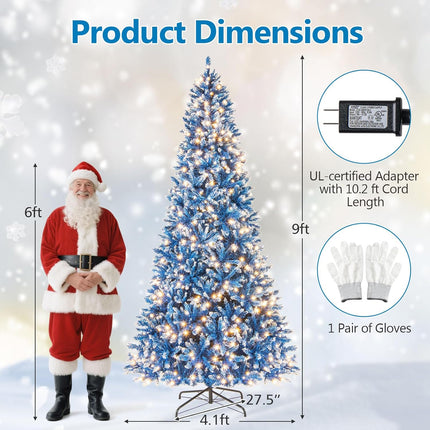 Dreamade Blue Hinged Xmas Tree with Frosted PVC Branch Tips & Warm White LED Lights