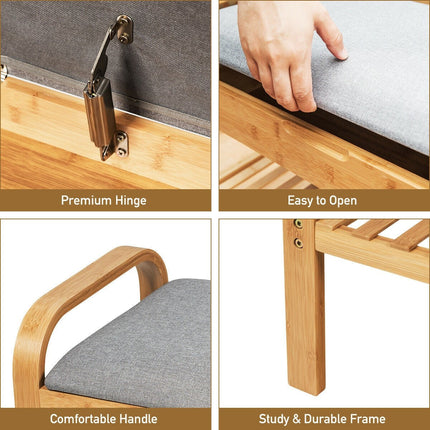 Dreamade Shoe Rack Bench with Storage, Bamboo Storage Bench with Cushioned Seat, Holds Up to 330 LBS