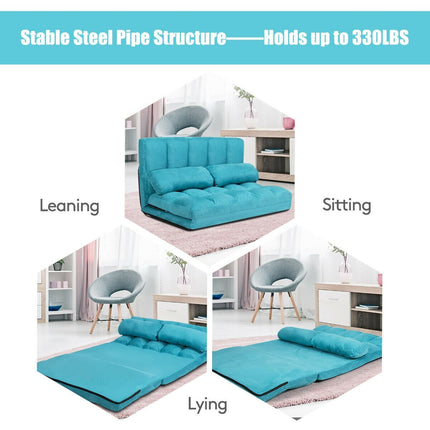 Adjustable Floor Sofa, Foldable Lazy Sofa Sleeper Bed 6-Position Adjustable,2 Pillows - Dreamadeus
