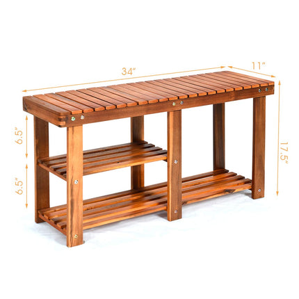 Dreamade 2-Tier Shoe Bench Entryway Shoe Rack with Seat, Wood Organizer for Hallway, Bathroom