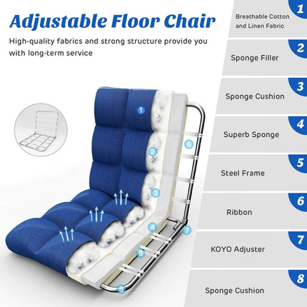 Adjustable Floor Gaming Sofa Chair 14-Position Cushioned Folding - Dreamadeus
