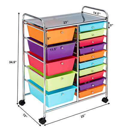 15-Drawer Organizer Cart Office School Rolling Storage Cart - Dreamade