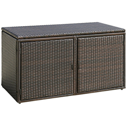 Rattan Deck Box Outdoor&Indoor 88 Gallon Wicker Storage Bench W/Separate Storage Shelf