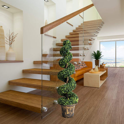 4 Ft Artificial Boxwood Spiral Tree, Fake Greenery Plants - DreamadeUS
