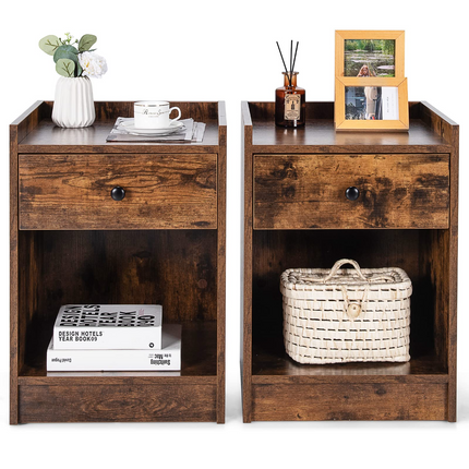 Dreamade Nightstands Set of 2, Modern End Tables w/Storage Drawer & Open Compartment