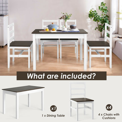 Dreamade 5-Piece Dining Table Set, Rectangular Kitchen Table and Chairs Set (Walnut+White)