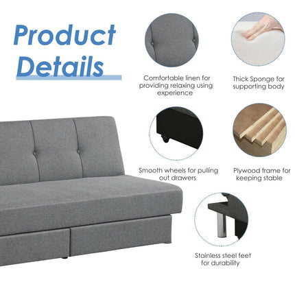 3-Seat Convertible Sofa Bed,Long Sofa w/ 2 Large Drawers, Ergonomic Sleeper w/ 3 Adjustable Angles - Dreamadeus