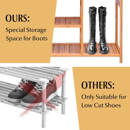 4-Tier Shoe Rack, Bamboo Shoe and Boot Rack 12-14 Pairs - Dreamadeus