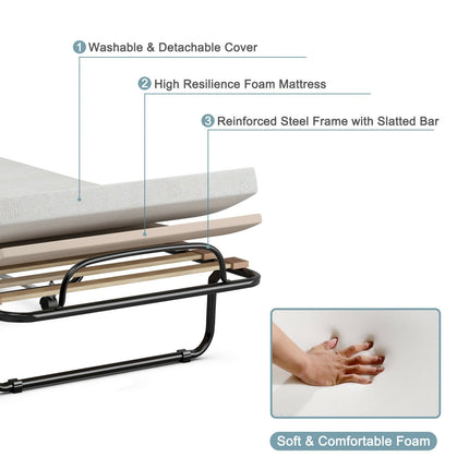 Rollaway Guest Bed W/Foam Mattress