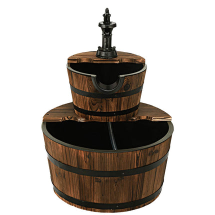 Dreamade 2-Tier Barrel Waterfall Fountain with Hand Pump