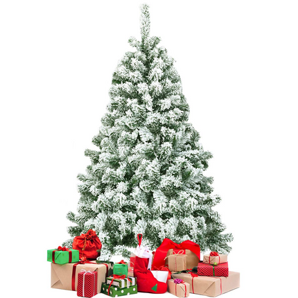 Dreamade 4.5FT Snow Flocked Christmas Tree, Artificial Hinged Pine Tree with Premium PVC Needles & Solid Foldable Metal Stand - DreamadeUS