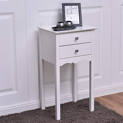 Dreamade End Table w/ 2 Drawers Side Table Nightstand Multi-Purpose Accent Table Living Room Bedroom Home Furniture