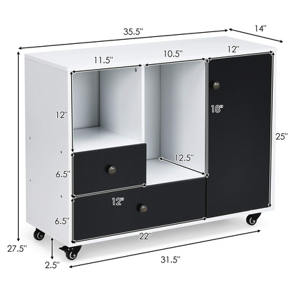 Dreamade Lateral File Cabinet 2 Drawer Printer Stand, Rolling Storage Office Cabinet with Lockable Wheels