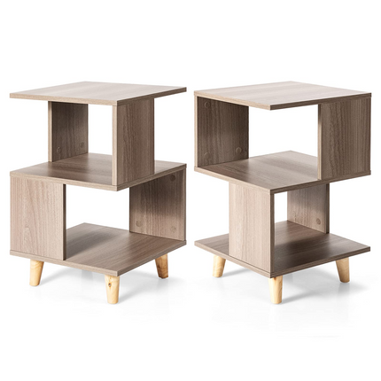 Dreamade Set of 2 End Table, Wood Nightstand with Legs (Natural)