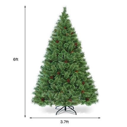 6FT Prelit Christmas Tree, Flowering Hinged Christmas Tree - DreamadeUS