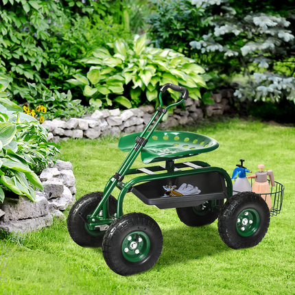 4-Wheel Garden Workseat with Storage Basket - Dreamade